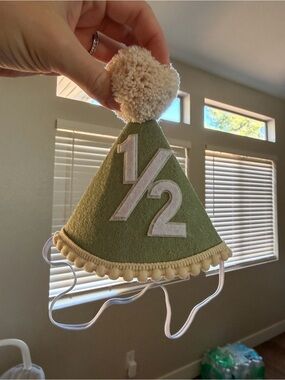 Half Birthday Party Hat - Sage Green Pom Pom